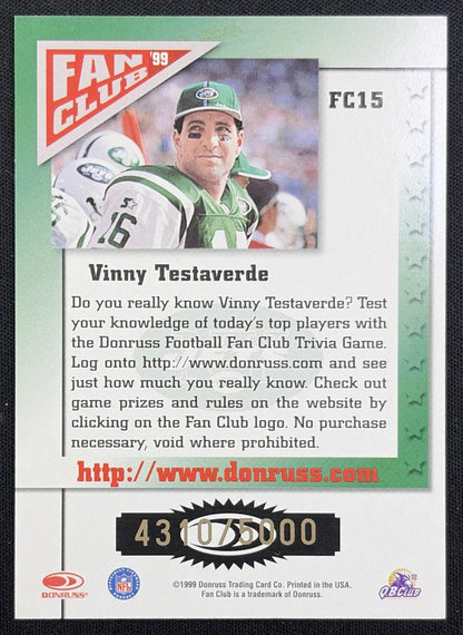 Vinny Testaverde 1999 Donruss Fan Club Gold /5000 Jets New York Jets