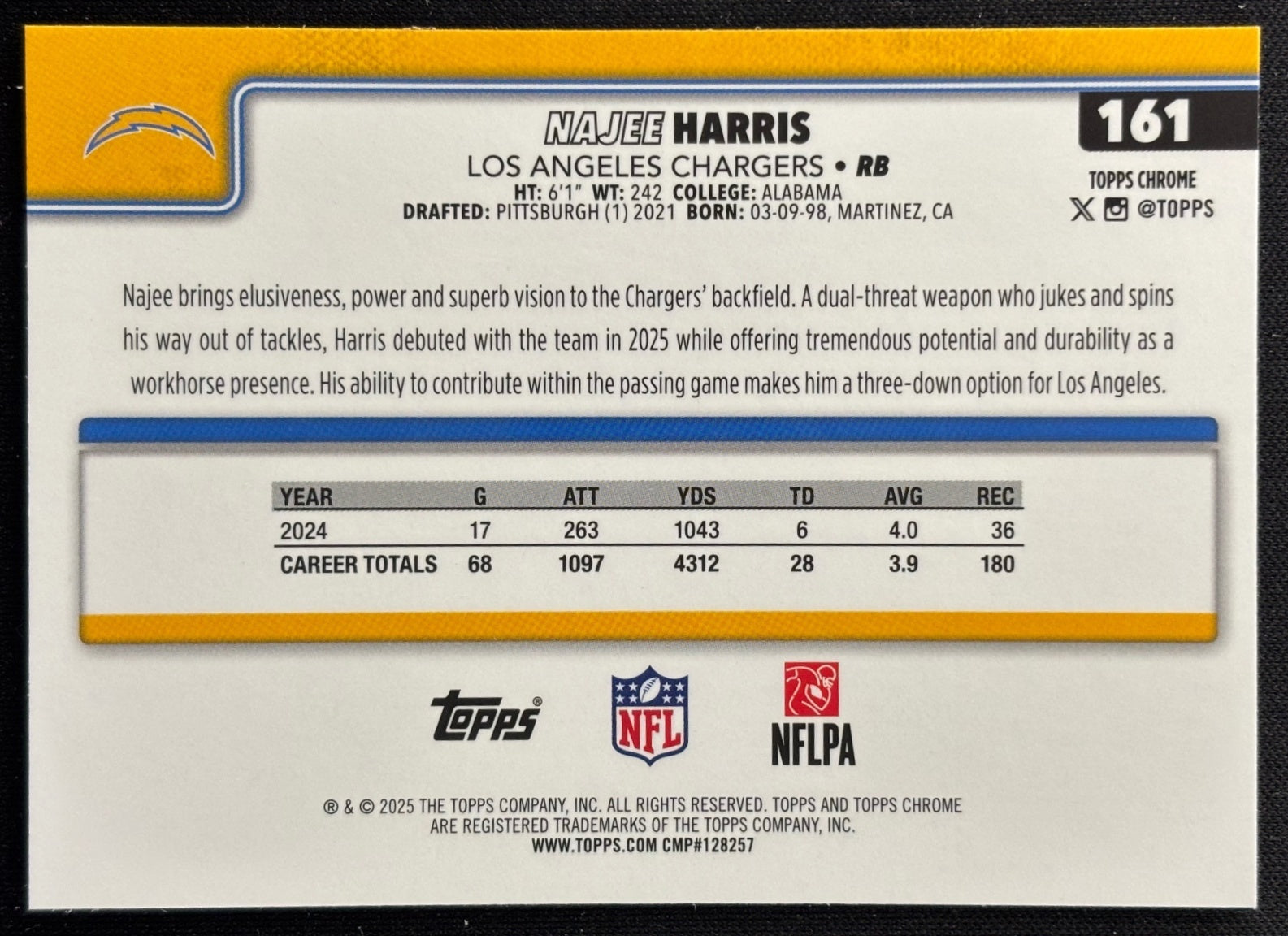 Najee Harris 2025 Topps Chrome Chargers Sports Trading Cards