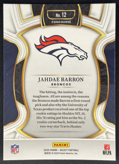 Jahdae Barron 2025 Select Concourse Broncos Sports Trading Cards