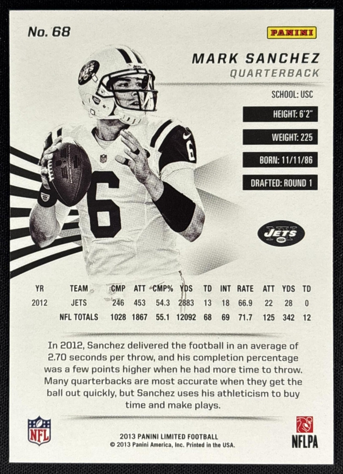 Mark Sanchez 2013 Panini Limited /399 Jets back