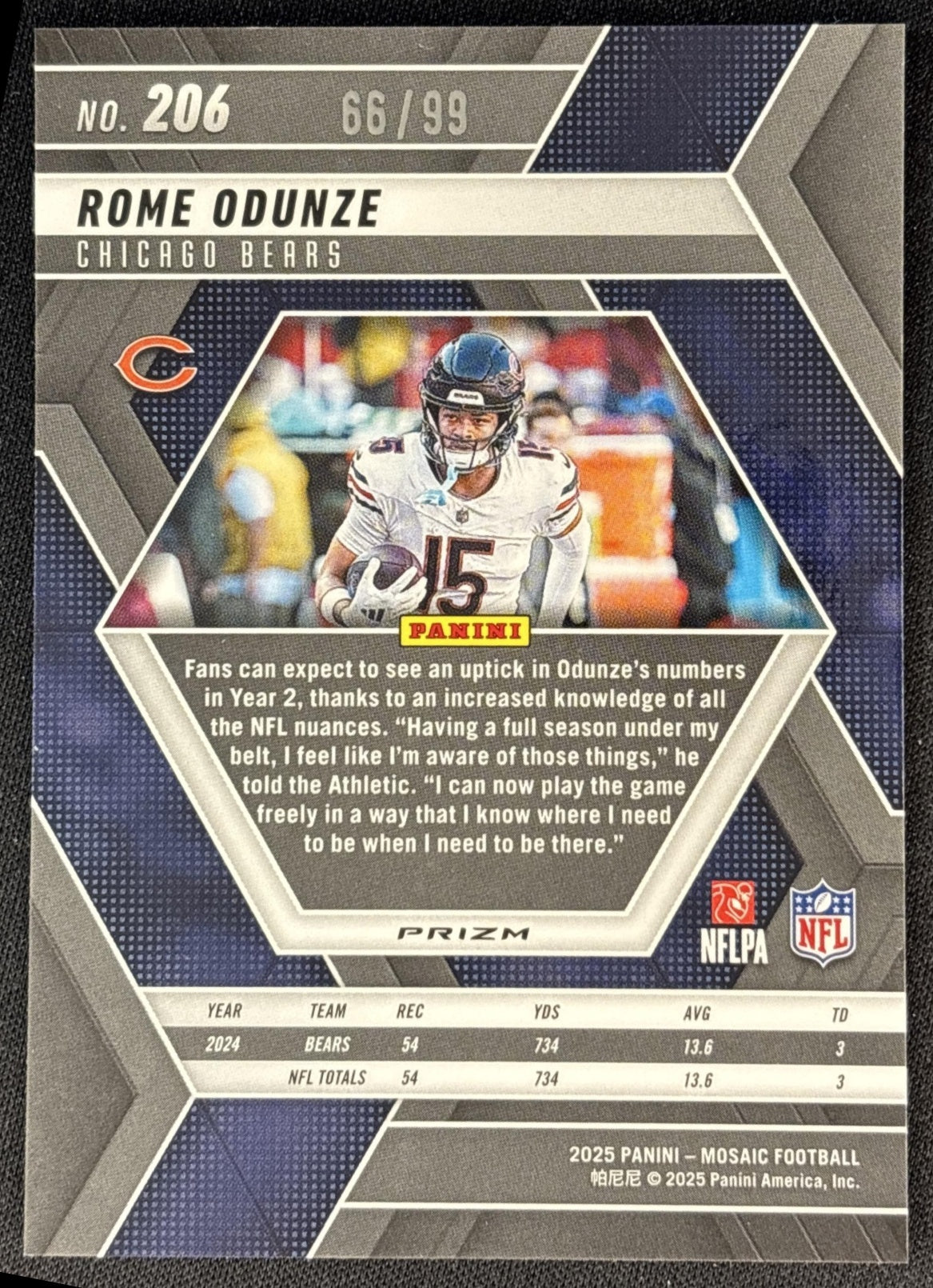 Rome Odunze 2025 Panini Mosaic Blue Prizm /99 Bears Sports Trading Card