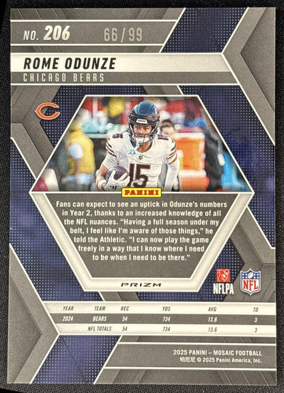 Rome Odunze 2025 Panini Mosaic Blue Prizm /99 Bears Sports Trading Card