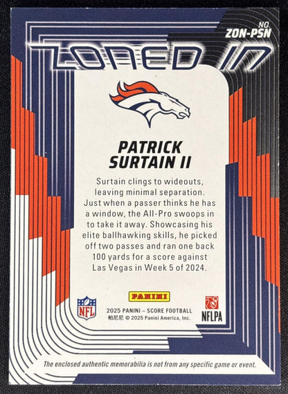 Patrick Surtain II 2025 Panini Score Zoned In Jerseys Broncos Sports Trading Cards