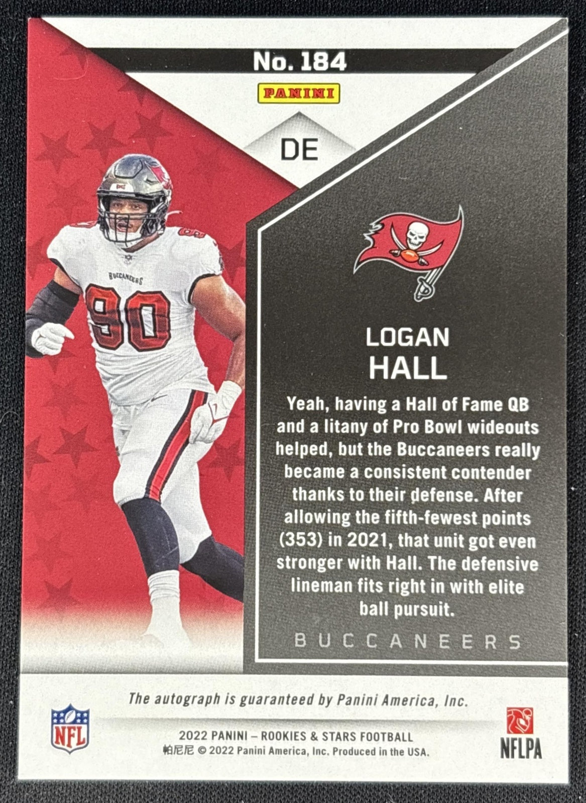 Logan Hall 2022 Panini Rookies & Stars Signatures Orange /199 Buccaneers Sports Trading Cards