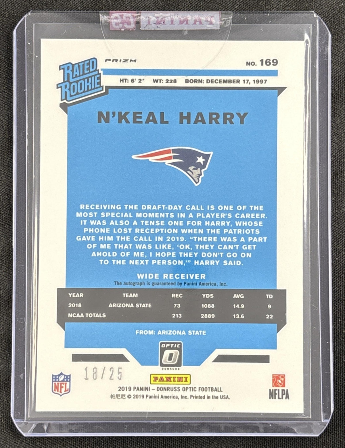 N Keal Harry 2019 Panini Donruss Optic Rated Rookie Auto Black Pandora /25 Patriots