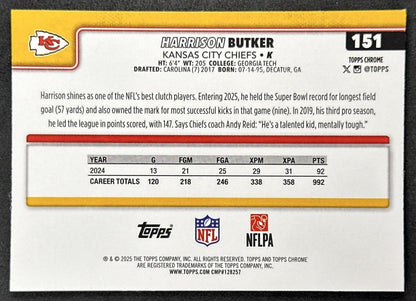 Harrison Butker 2025 Topps Chrome Sapphire Chiefs