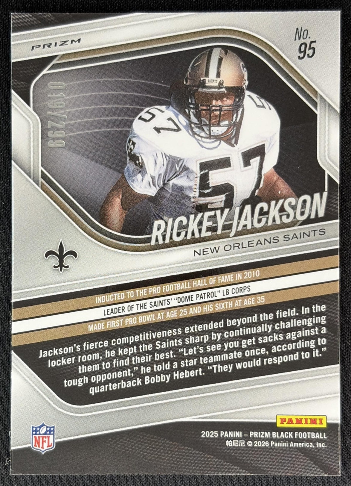 Rickey Jackson 2025 Panini Prizm Black Red /299 Saints back
