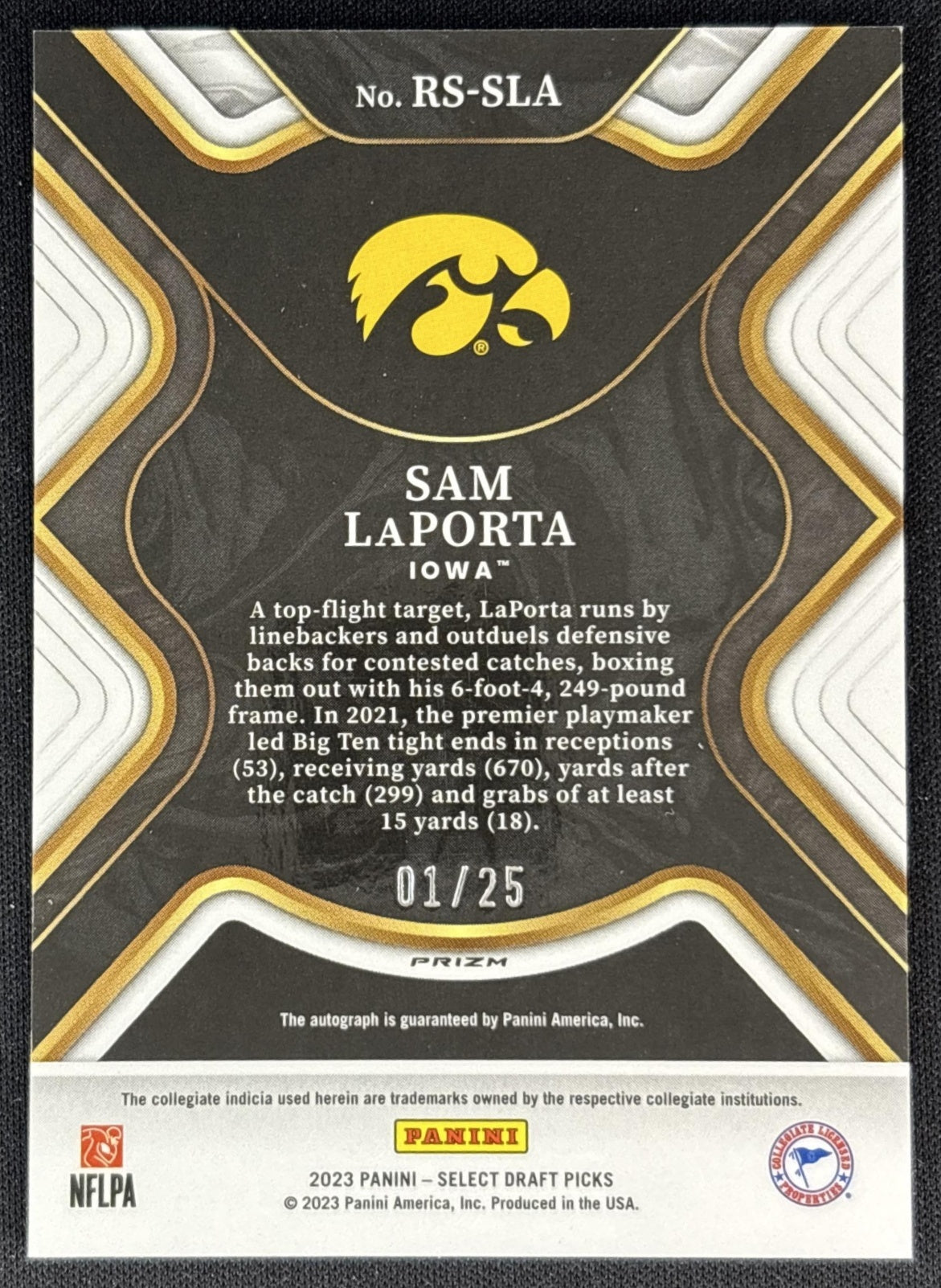Sam LaPorta 2023 Select Draft Picks Rookie SIgnatures Tye Dye Prizm /25 Hawkeyes back