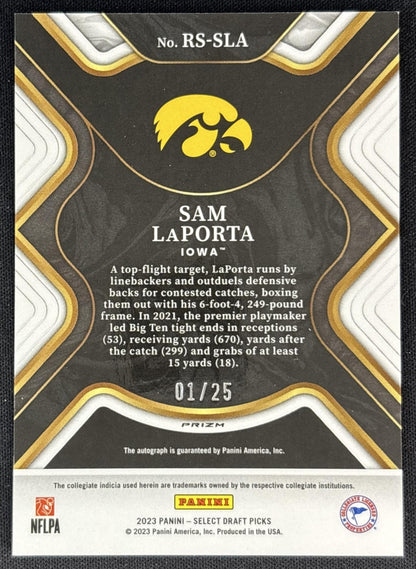 Sam LaPorta 2023 Select Draft Picks Rookie SIgnatures Tye Dye Prizm /25 Hawkeyes back