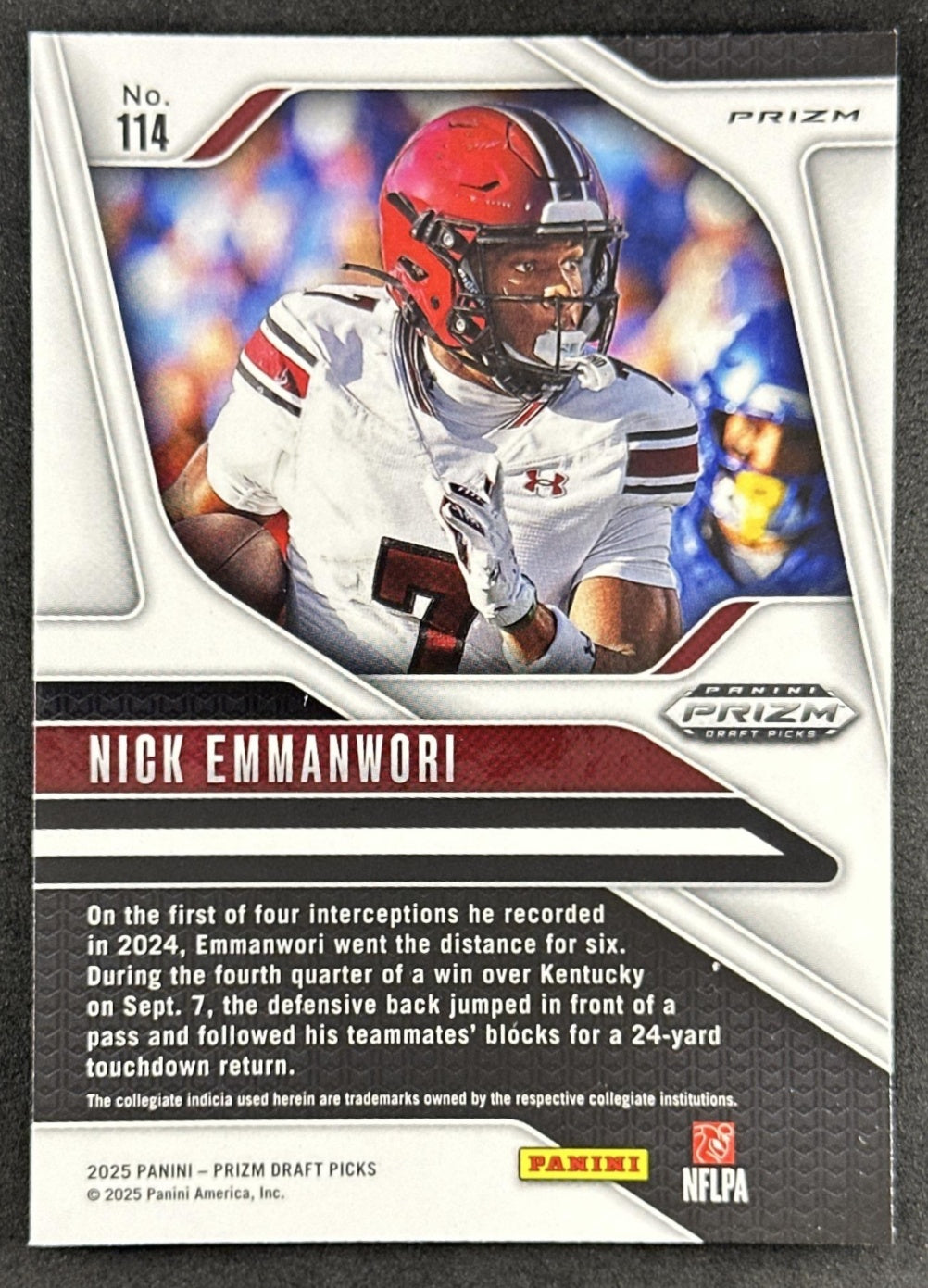 Nick Emmanwori 2025 Panini Prizm Draft Picks Purple Wave Gamecocks Sports Trading Card