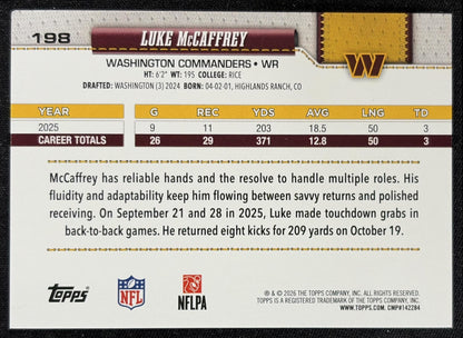 Luke McCaffrey 2026 Topps Rainbow Foil Commanders