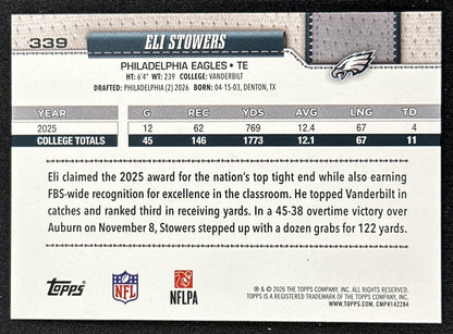 Eli Stowers 2026 Topps Flagship Fanatics Foil Eagles