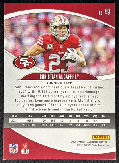 Christian McCaffrey 2025 Panini Absolute Orange Mosaic /825 49ers back