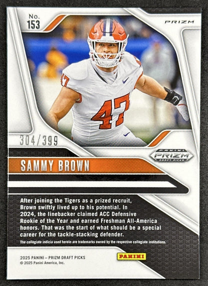 Sammy Brown 2025 Panini Prizm Draft Picks Red /399 Tigers back