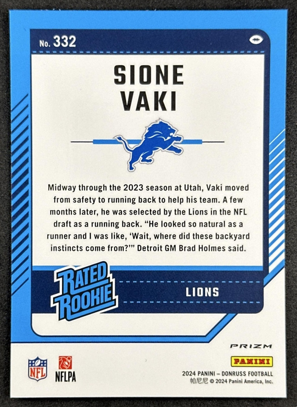 Sione Vaki 2024 Panini Donruss Optic Rated Rookie Preview Pink Lions Sports Trading Cards