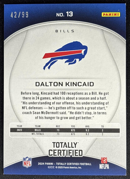 Dalton Kincaid 2024 Panini Totally Certified Mirror Platinum Orange /99 Bills