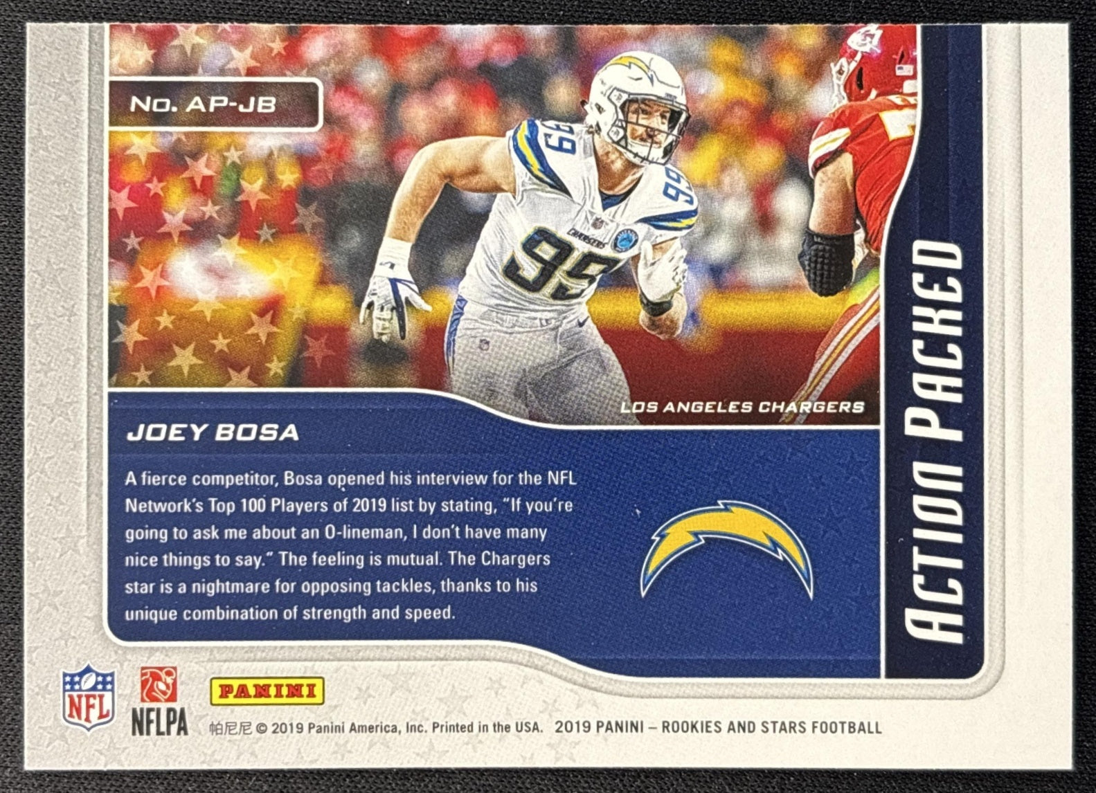 Joey Bosa 2019 Panini Rookies & Stars Action Packed Chargers back