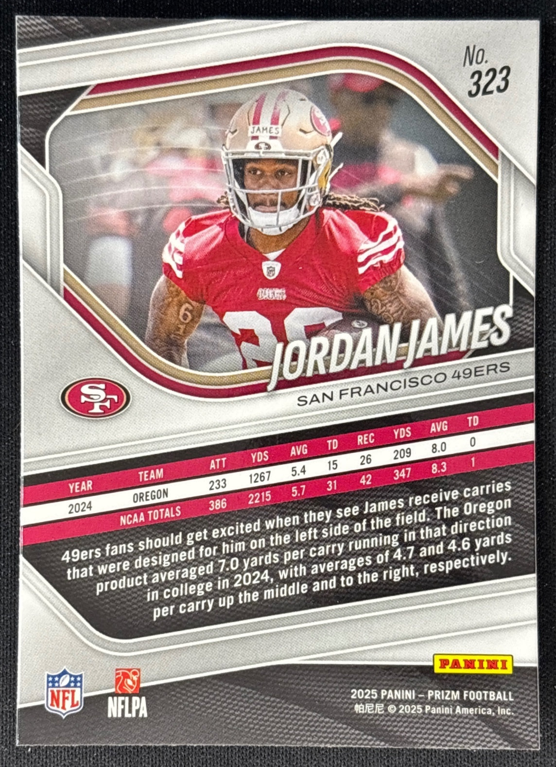 Jordan James 2025 Prizm 49ers Sports Trading Card