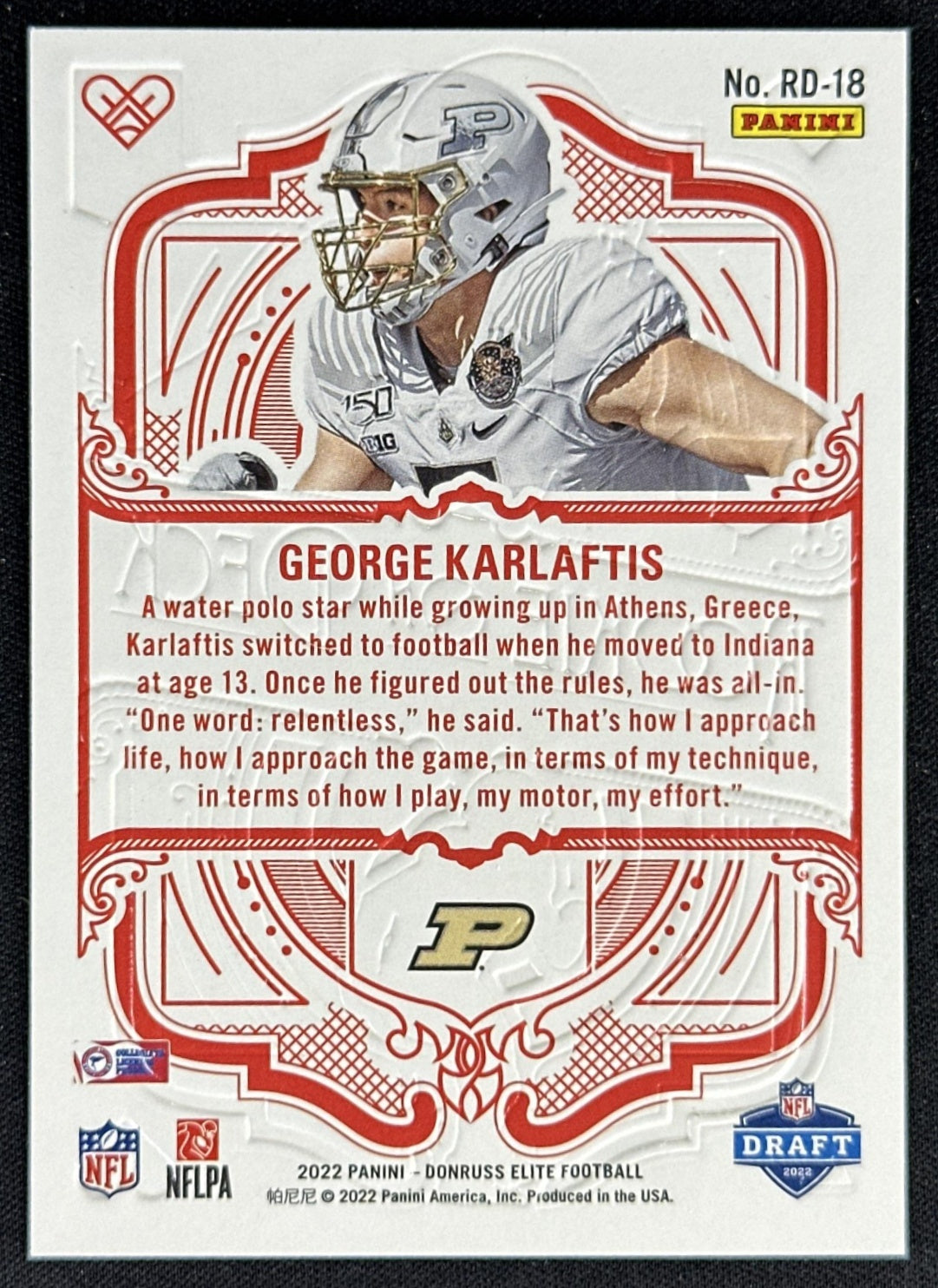 George Karlaftis 2022 Panini Donruss Elite Rookie on Deck Boilermakers