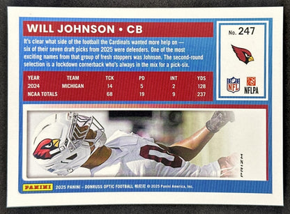 Will Johnson 2025 Panini Donruss Optic Rated Rookie Stars Prizm Cardinals Sports Trading Cards