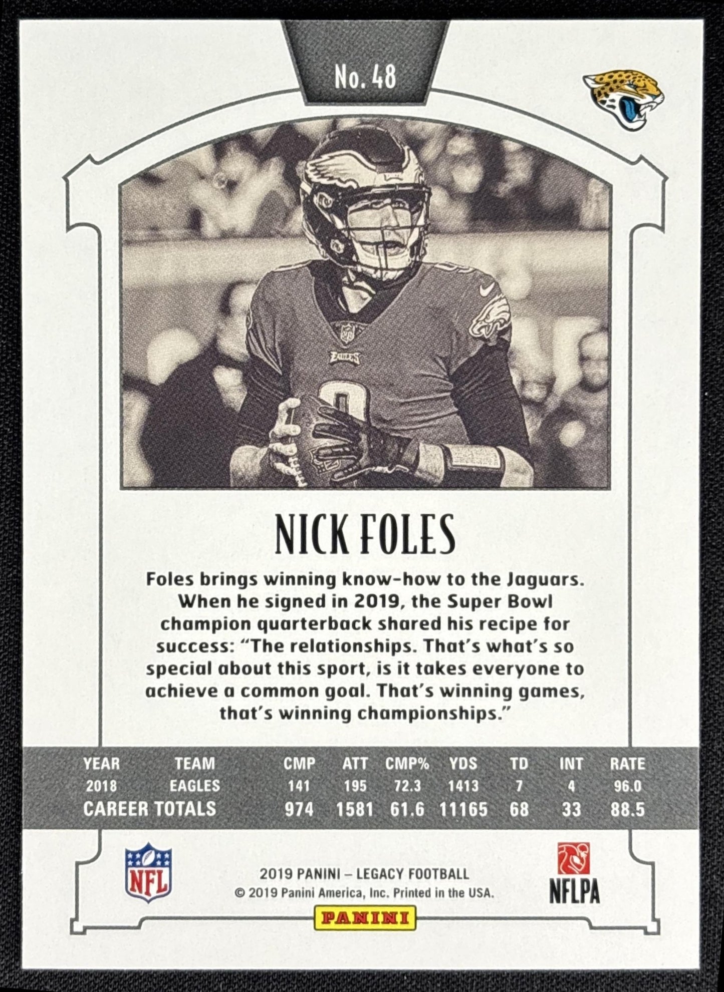 Nick Foles 2019 Panini Legacy Red /299 Jaguars