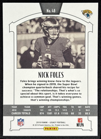 Nick Foles 2019 Panini Legacy Red /299 Jaguars