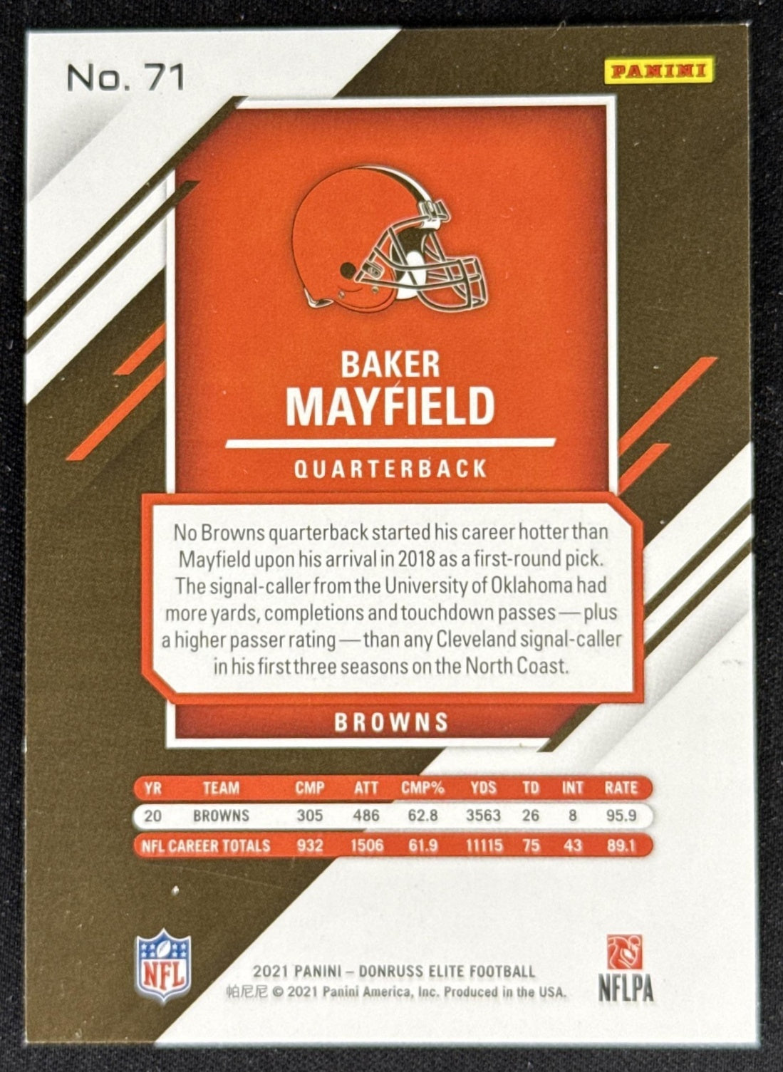 Baker Mayfield 2021 Panini Donruss Elite Browns Sports Trading Card