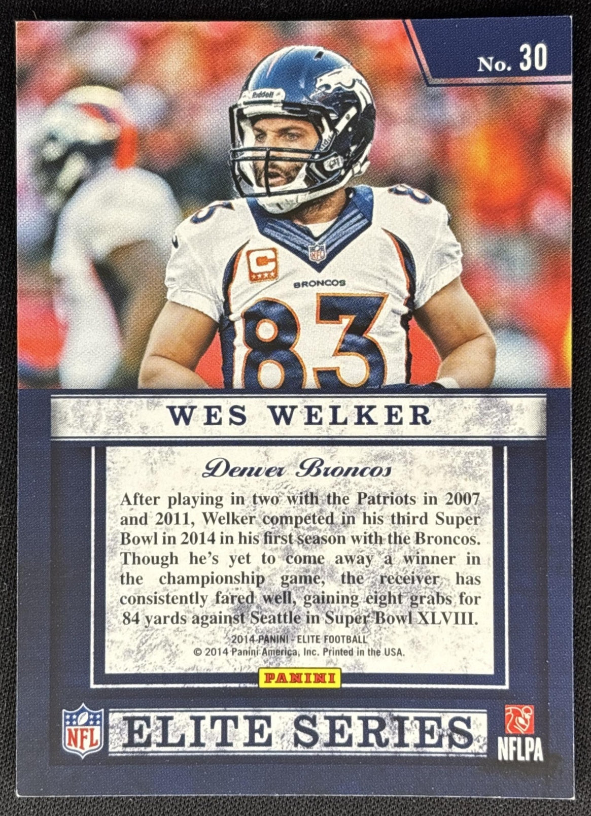Wes Welker 2014 Panini Elite Series Silver Broncos Sports Trading Cards