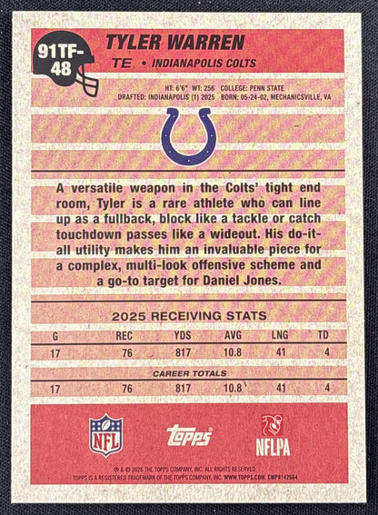 Tyler Warren 2026 Topps 1991 Crackle Foil Colts