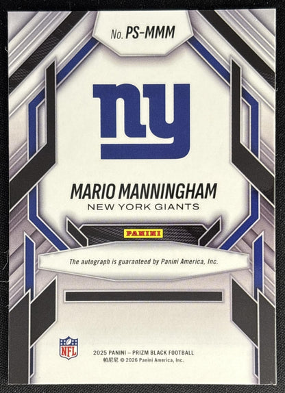Mario Manningham 2025 Panini Prizm Black Prolific Signatures Giants