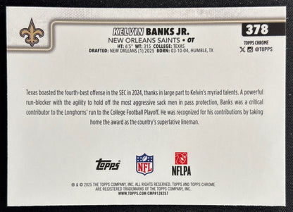 Kelvin Banks Jr. 2025 Topps Chrome Rookie RayWave Refractor Saints Football