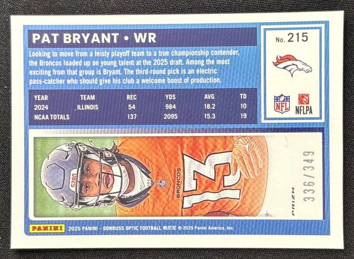 Pat Bryant 2025 Panini Donruss Optic Rated Rookie Aqua Prizm /349 Broncos Sports Trading Card
