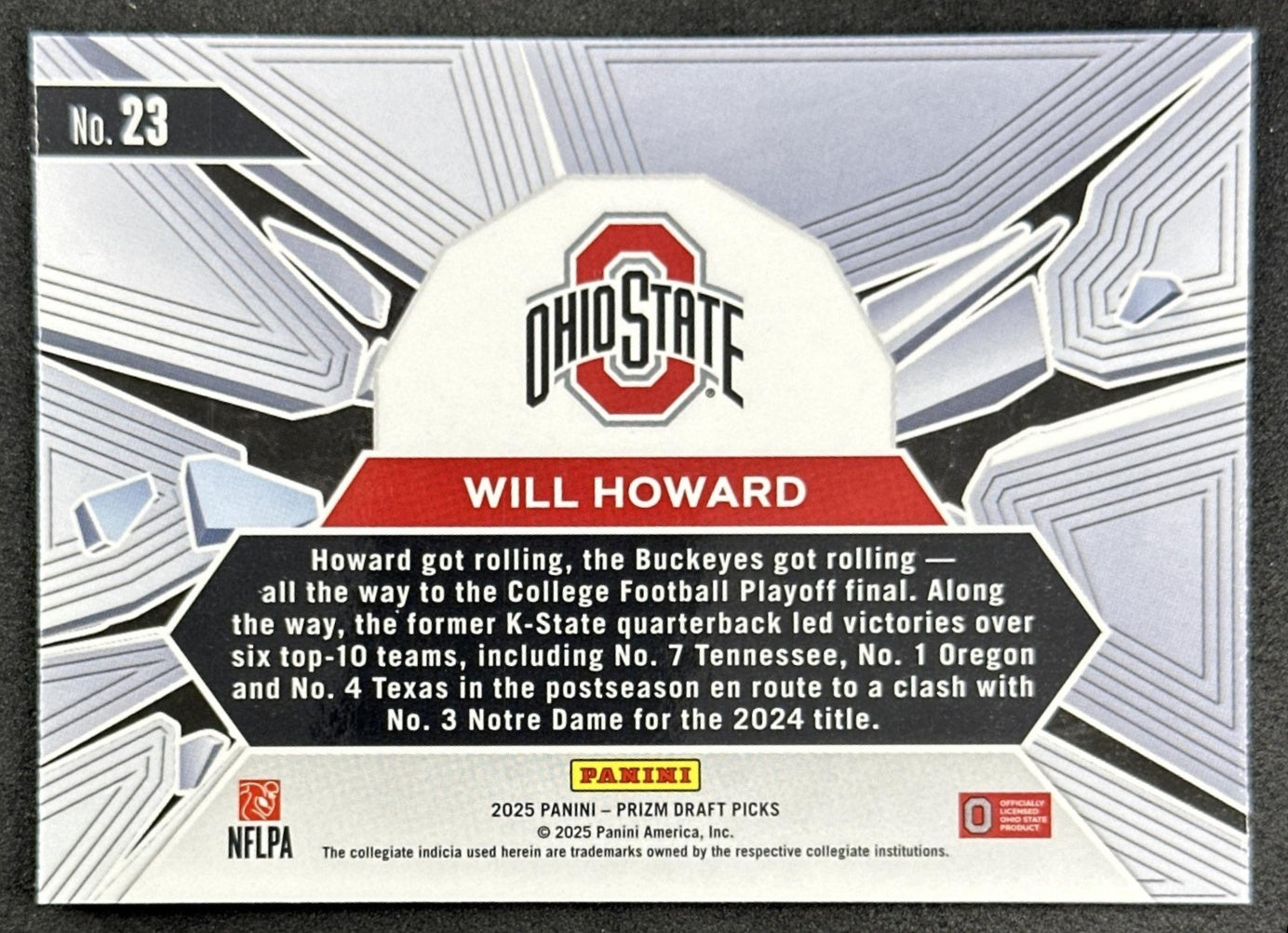 Will Howard 2025 Panini Prizm Draft Picks Break Buckeyes Steelers