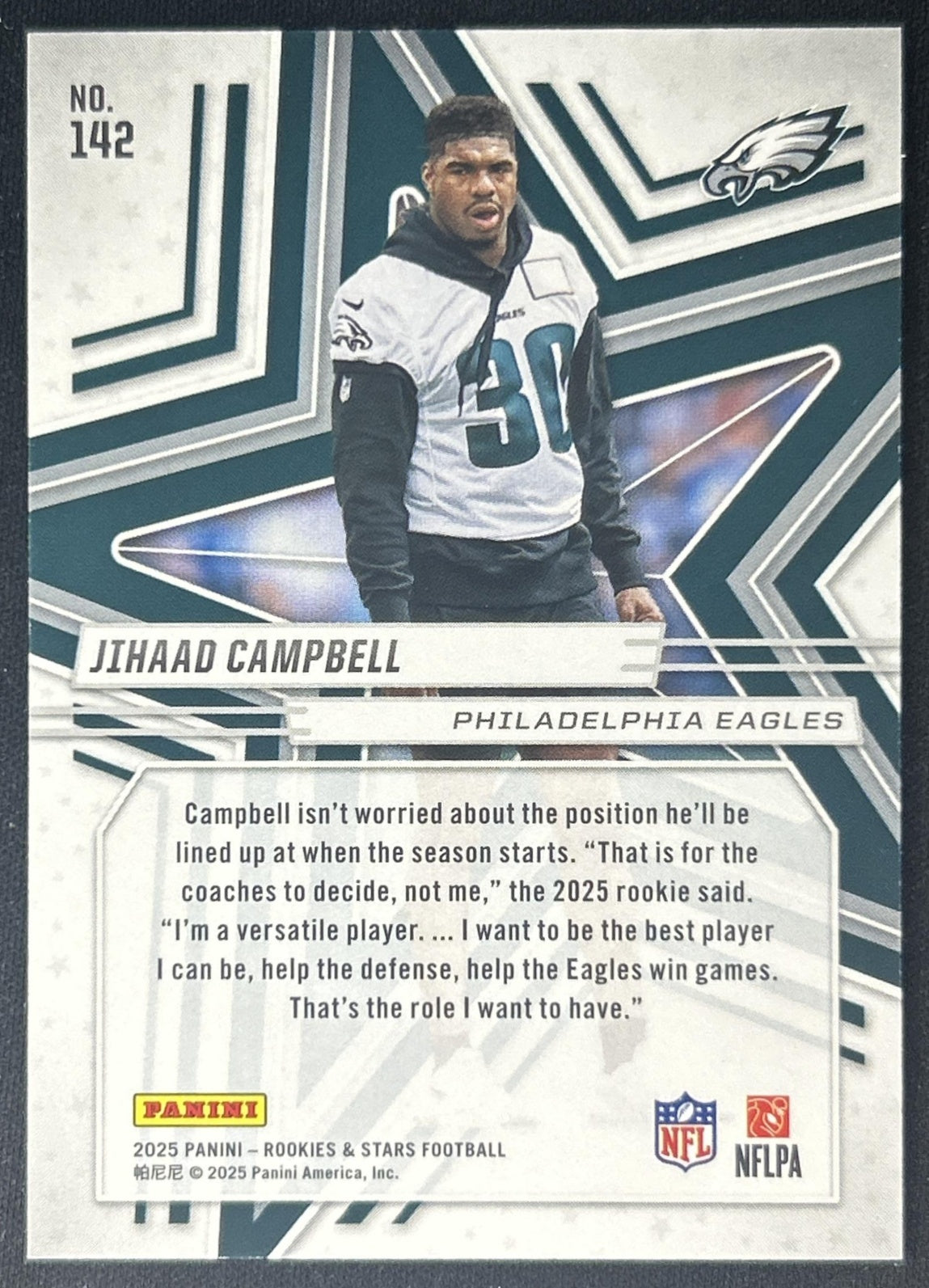 Jihaad Campbell 2025 Panini Rookies & Stars Purple /999 Eagles back