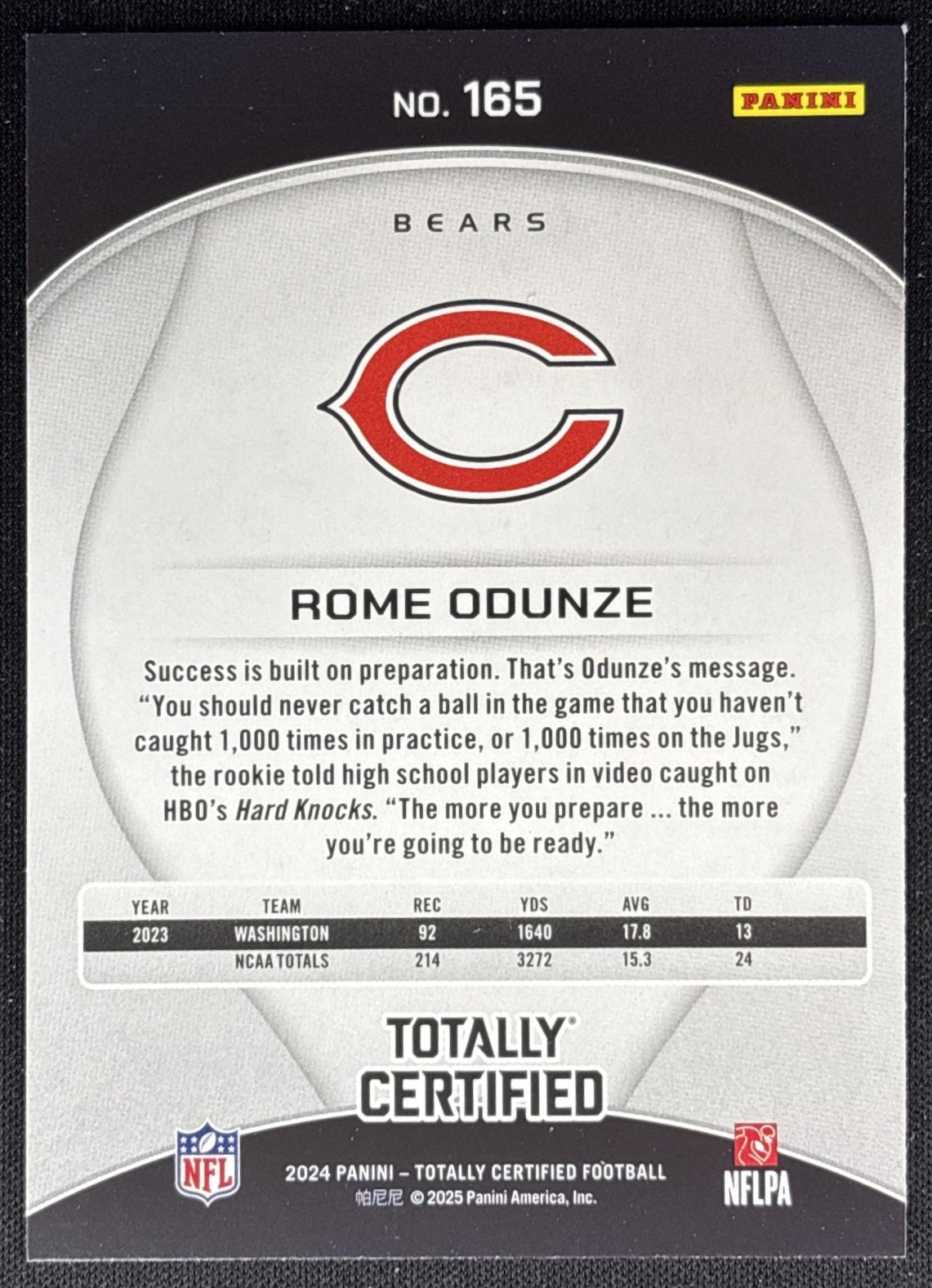 Rome Odunze 2024 Panini Totally Certified Rookies Mirror Maroon Bears Sports Trading Cards