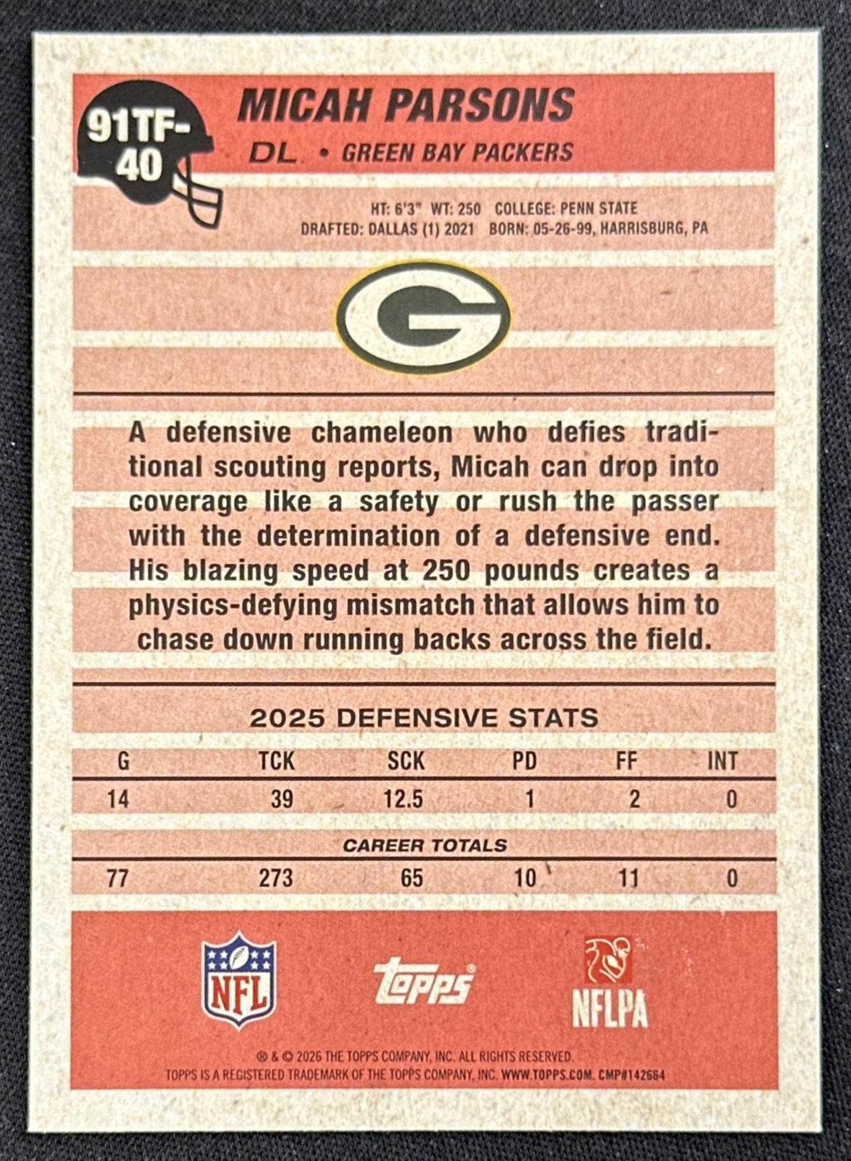 Micah Parsons 2026 Topps Flagship 1991 Packers