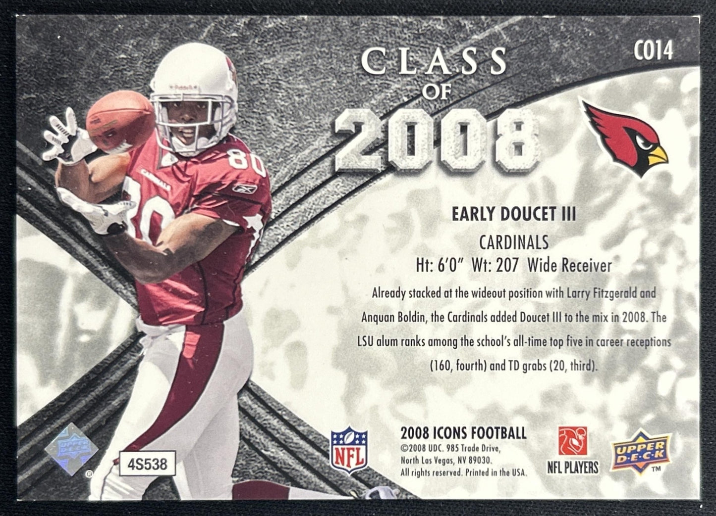 Early Doucet III 2008 Upper Deck Icons Class of Silver /750 Cardinals back