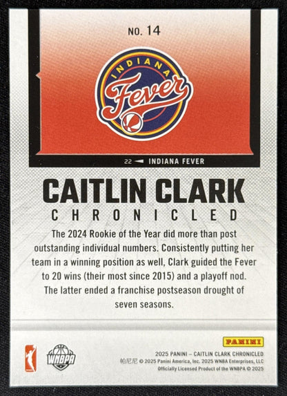 Caitlin Clark 2025 Panini Chronicled WNBA Fever 14 Sports Trading Card