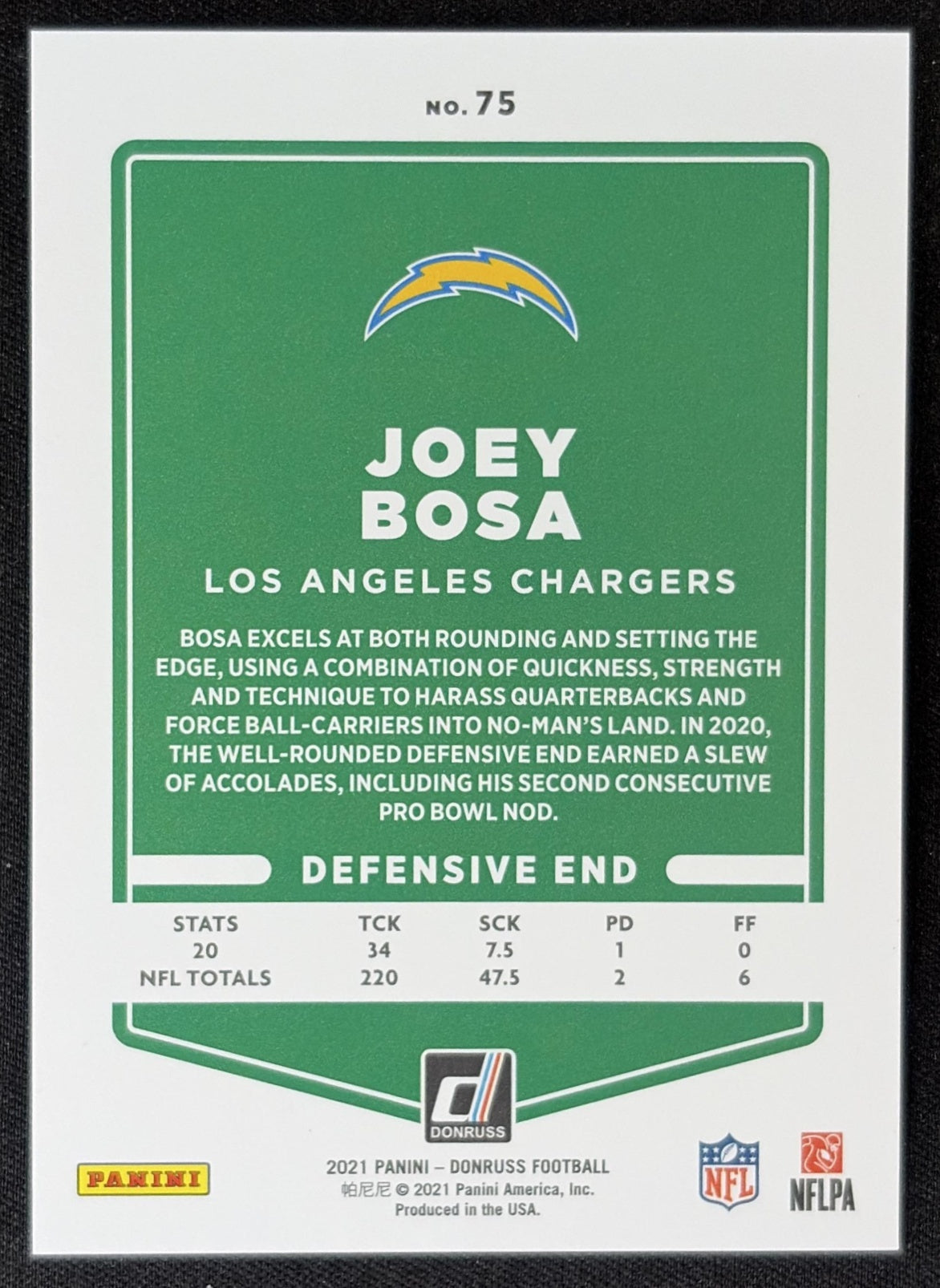 Joey Bosa 2021 Panini Donruss Press Proof Premium Chargers - Los Angeles Chargers