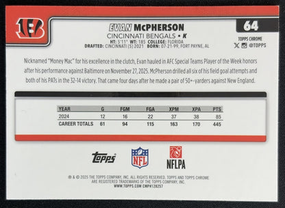 Evan McPherson 2025 Topps Chrome Green Wave Refractor /99 Bengals Sports Trading Cards
