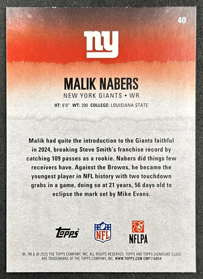 Malik Nabers 2025 Topps Signature Class Veteran Red & Black Foil Giants