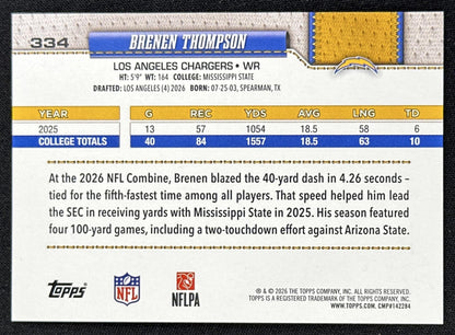 Brenen Thompson 2026 Topps Flagship Fanatics Foil Chargers