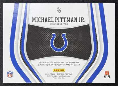 Michael Pittman Jr. 2020 Panini Certified New Generation Jerseys Mirror Orange /299 Colts - back