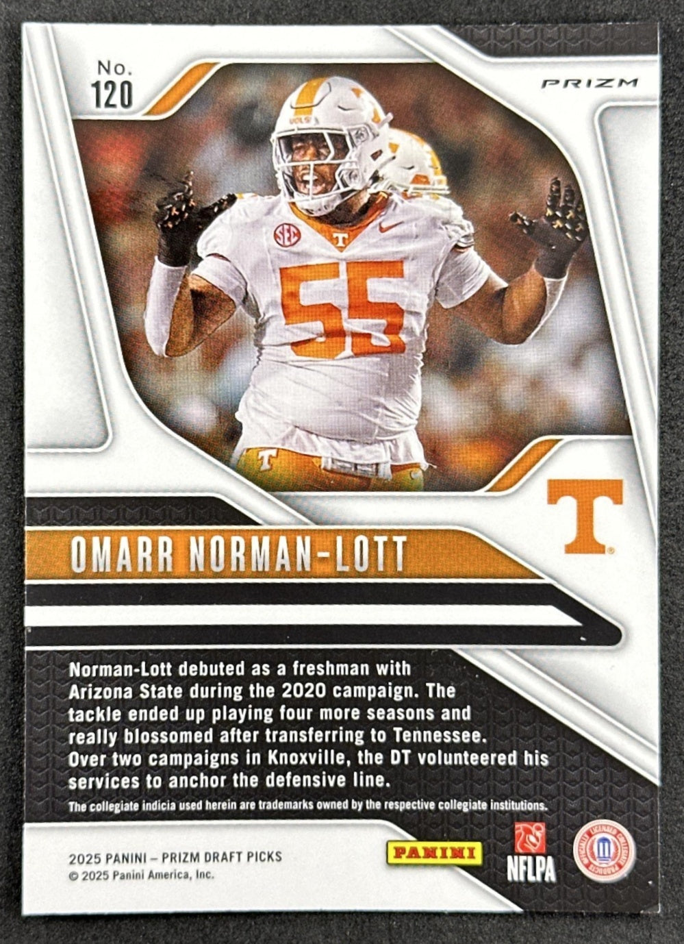 Omarr Norman-Lott 2025 Panini Prizm Draft Picks Red Ice Volunteers Chiefs - Back