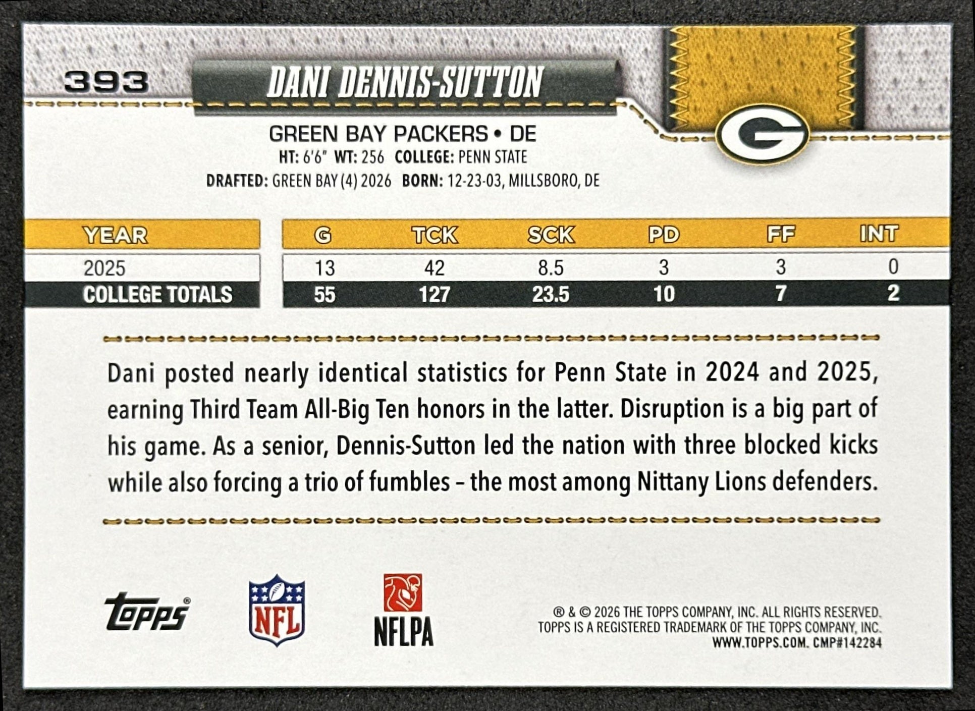 Dani Dennis-Sutton 2026 Topps Flagship Rookie Packers Sports Trading Cards