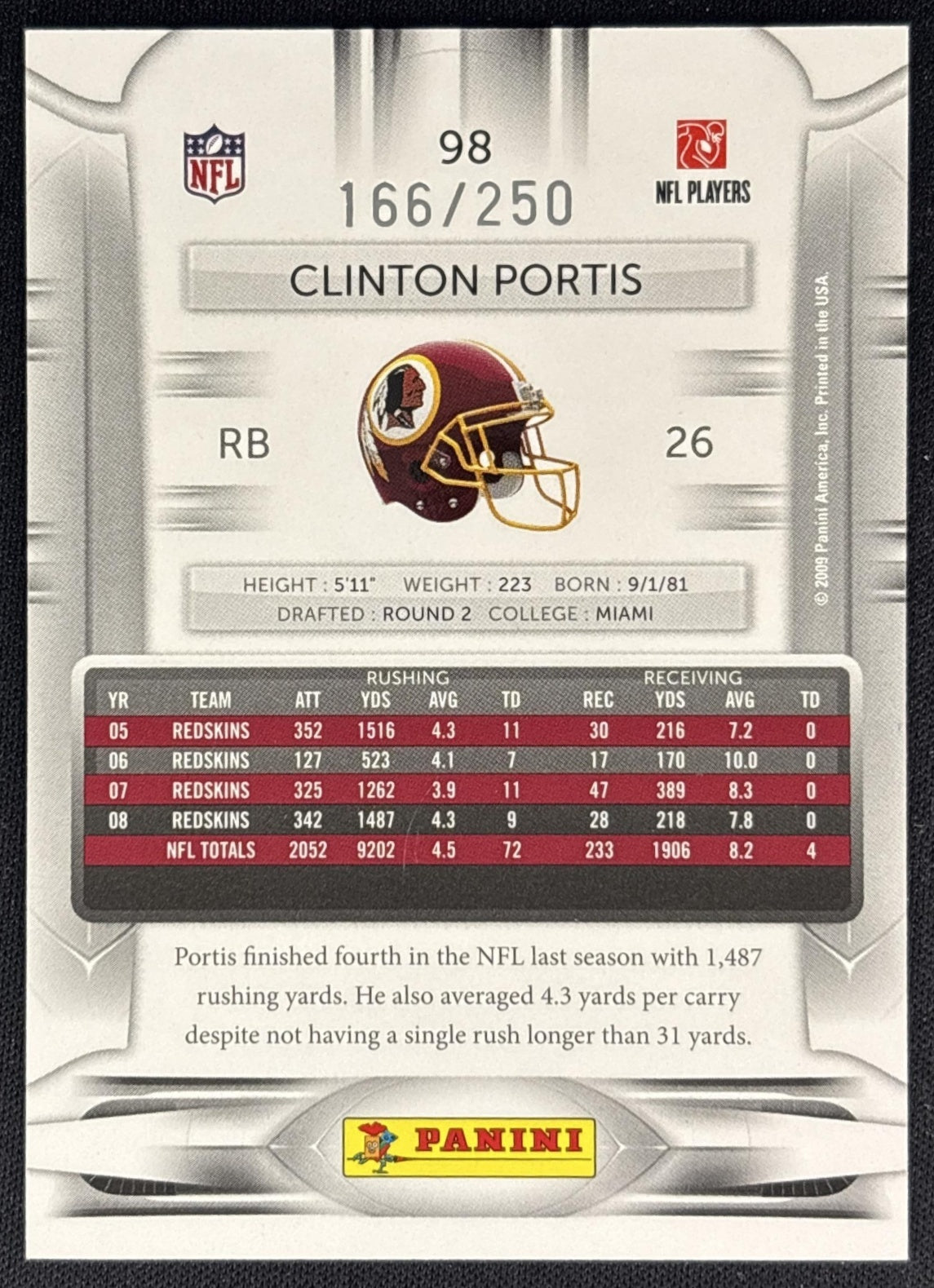 Clinton Portis 2009 Panini Playoff Prestige Xtra Points Gold /250 Redskins back