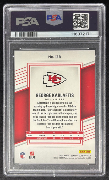 George Karlaftis 2022 Panini Donruss Elite Gold /10 PSA 10 Chiefs Sports Trading Card