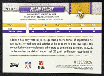 Jordan Addison 2026 Topps Gold /2026 Vikings