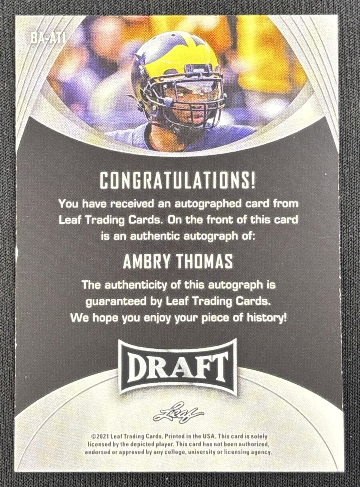 Ambry Thomas 2021 Leaf Draft Auto Wolverines