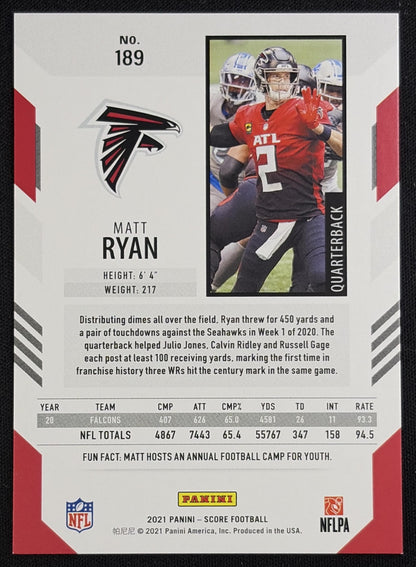 Matt Ryan 2021 Panini Score Lava /575 Falcons Atlanta Falcons Sports Trading Card